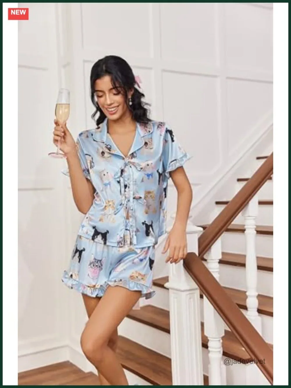 Satin Pajama Set for Women Short Sleeve Silky Pj Shorts